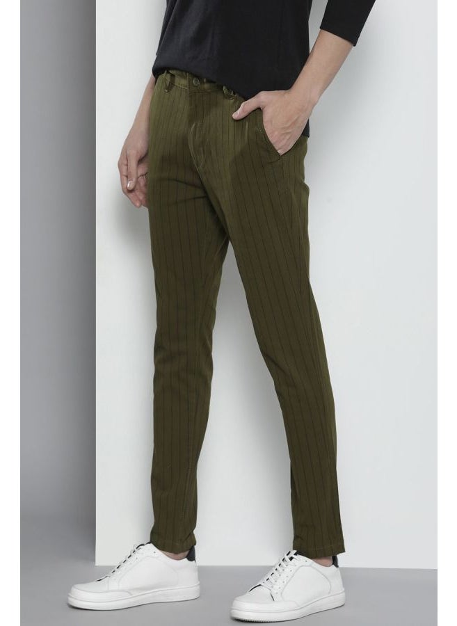 Men Slim Fit Striped Mid-Rise Stretchable Chinos