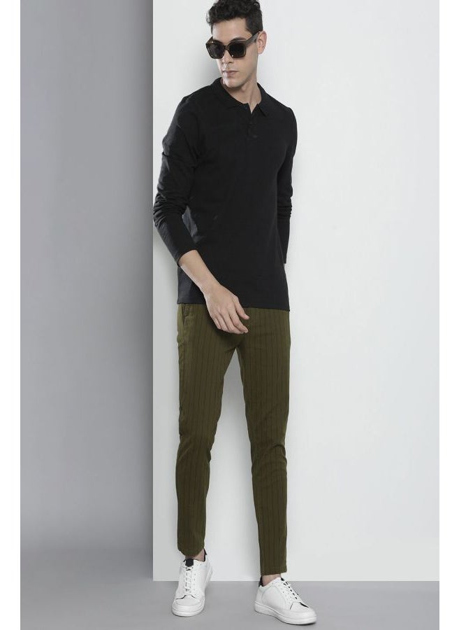 Men Slim Fit Striped Mid-Rise Stretchable Chinos