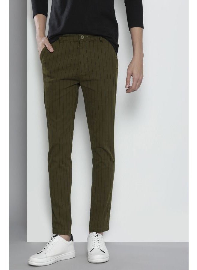 Men Slim Fit Striped Mid-Rise Stretchable Chinos