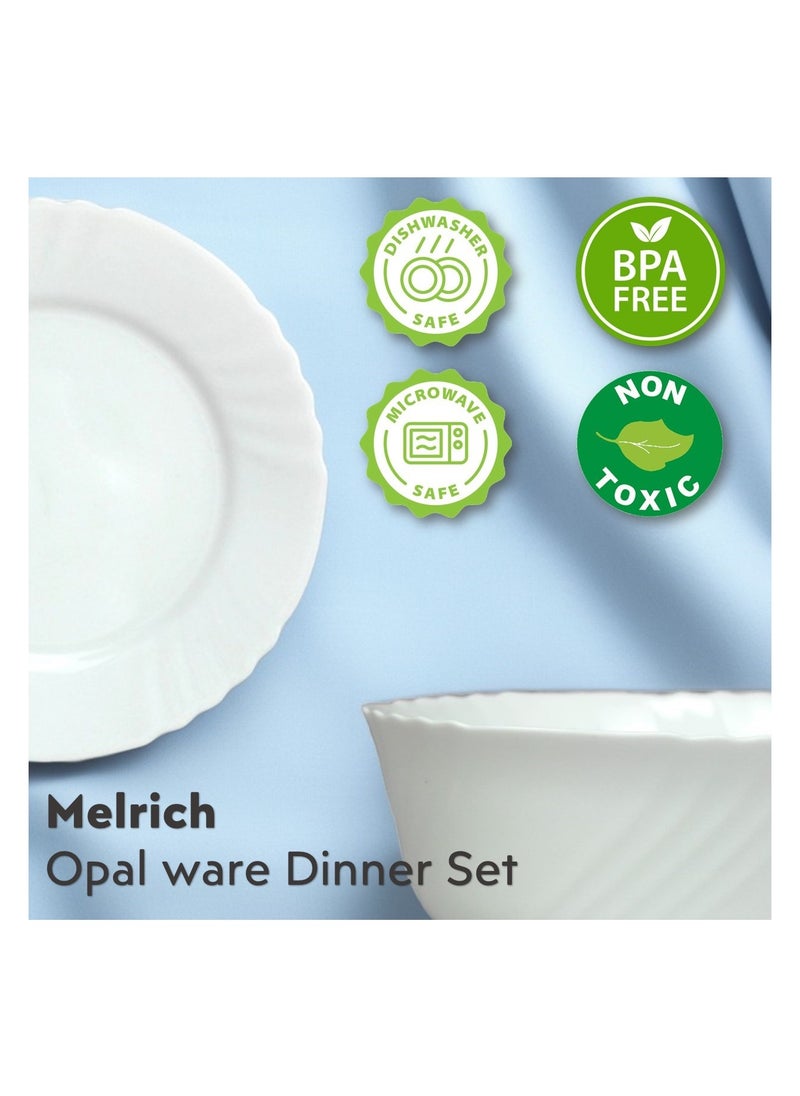 Melrich 12 Pcs Opal ware Dinner Set Dishwasher Safe BPA Free Freezer safe Ideal for Home Party Restaurant Beautiful and Elegant Design White