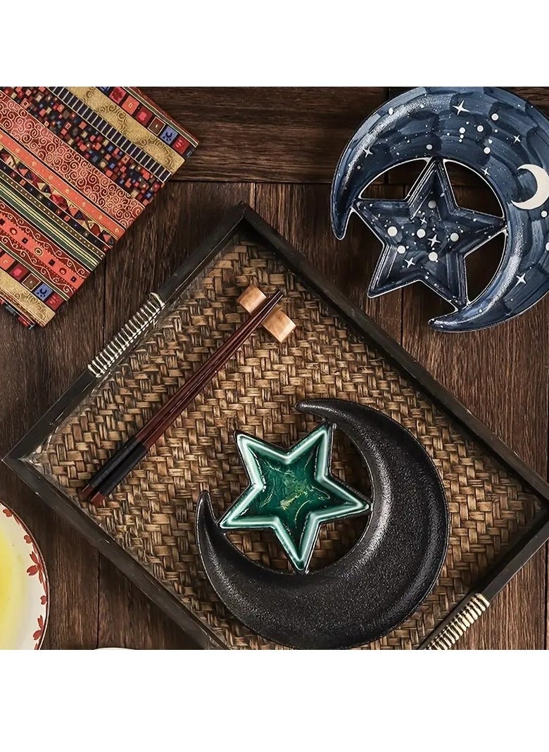 Elegant 8-Inch Ceramic Star & Moon Dinner Plate - Perfect for Nuts, Chocolates, and Desserts - Ideal for Ramadan Celebrations and Restaurant Use Assorted Color And Design