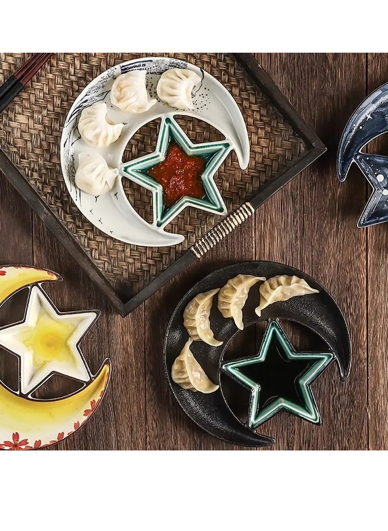 Elegant 8-Inch Ceramic Star & Moon Dinner Plate - Perfect for Nuts, Chocolates, and Desserts - Ideal for Ramadan Celebrations and Restaurant Use Assorted Color And Design