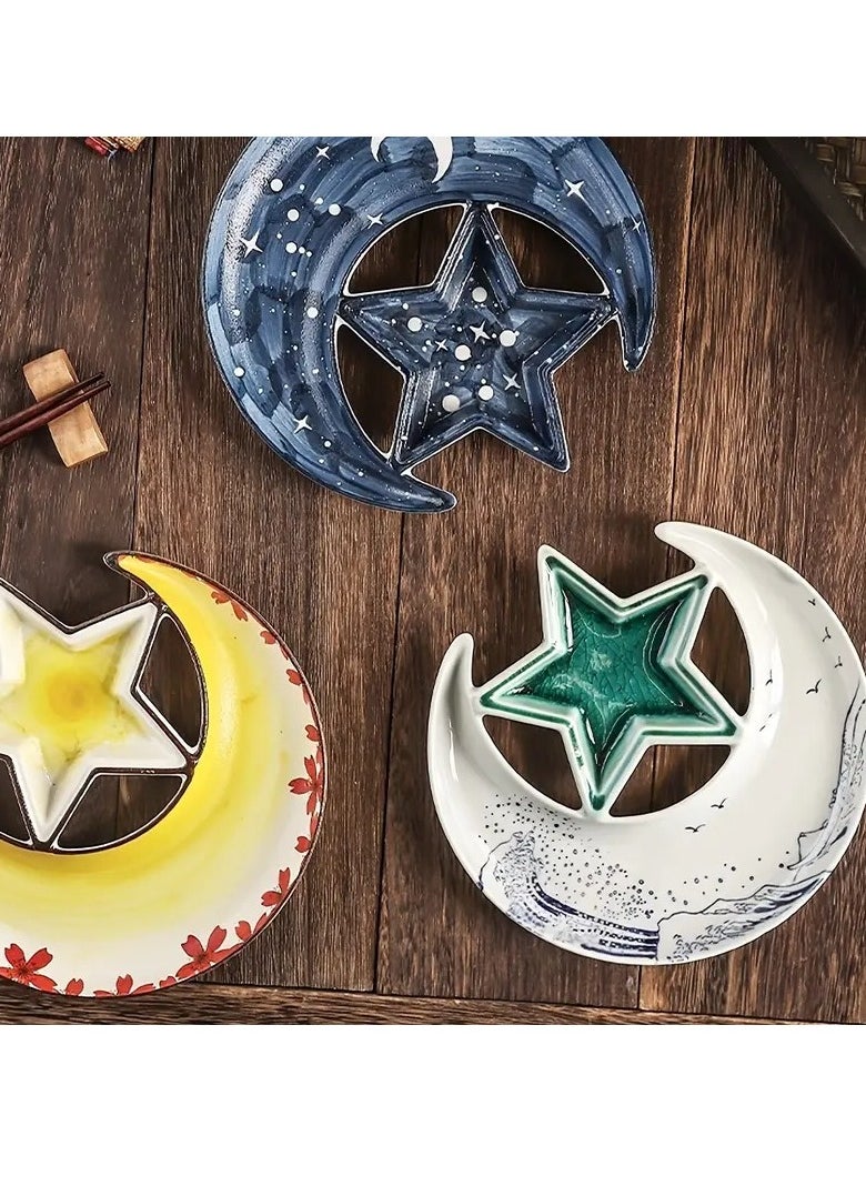 Elegant 8-Inch Ceramic Star & Moon Dinner Plate - Perfect for Nuts, Chocolates, and Desserts - Ideal for Ramadan Celebrations and Restaurant Use Assorted Color And Design