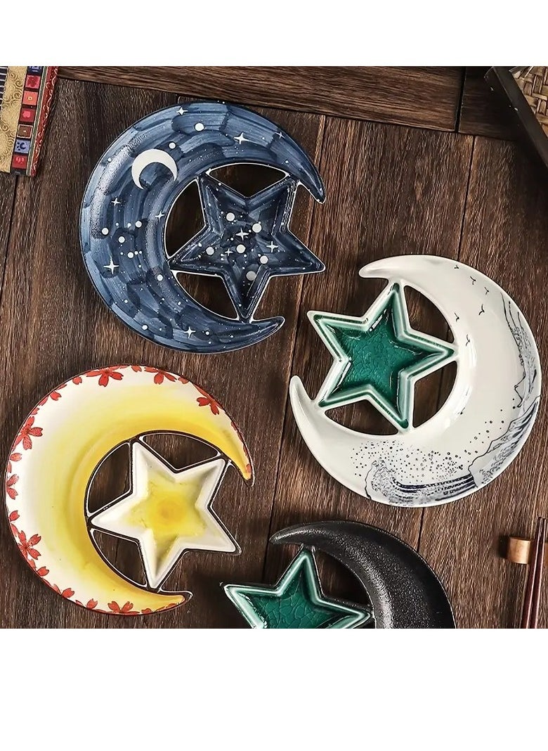 Elegant 8-Inch Ceramic Star & Moon Dinner Plate - Perfect for Nuts, Chocolates, and Desserts - Ideal for Ramadan Celebrations and Restaurant Use Assorted Color And Design