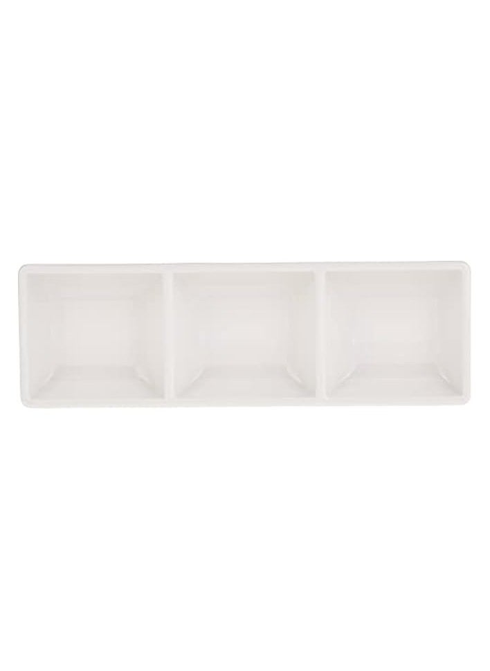 Melamine Rectangular 3 Compartment Mezze Dish, White 22*7 centimeters