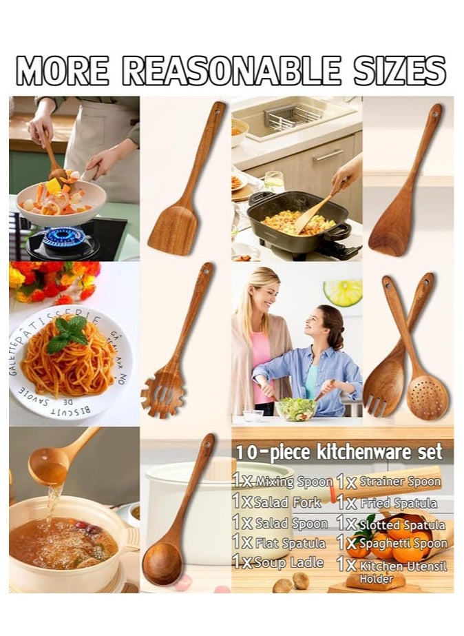 10 PCS Wooden Spoons Cookware for Cook Kitchen