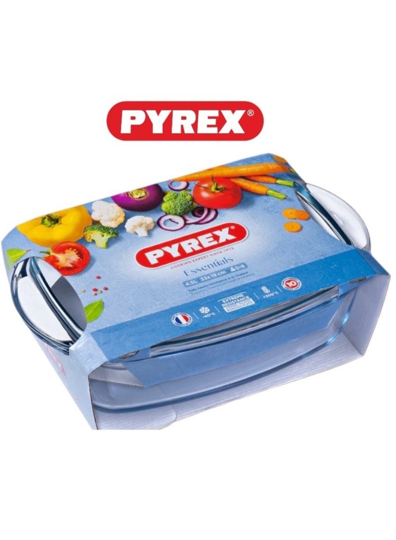 Pyrex Essential Casseroles Rectangular 4.6L - Versatile Borosilicate Glass Dish for Baking, Roasting, and Serving