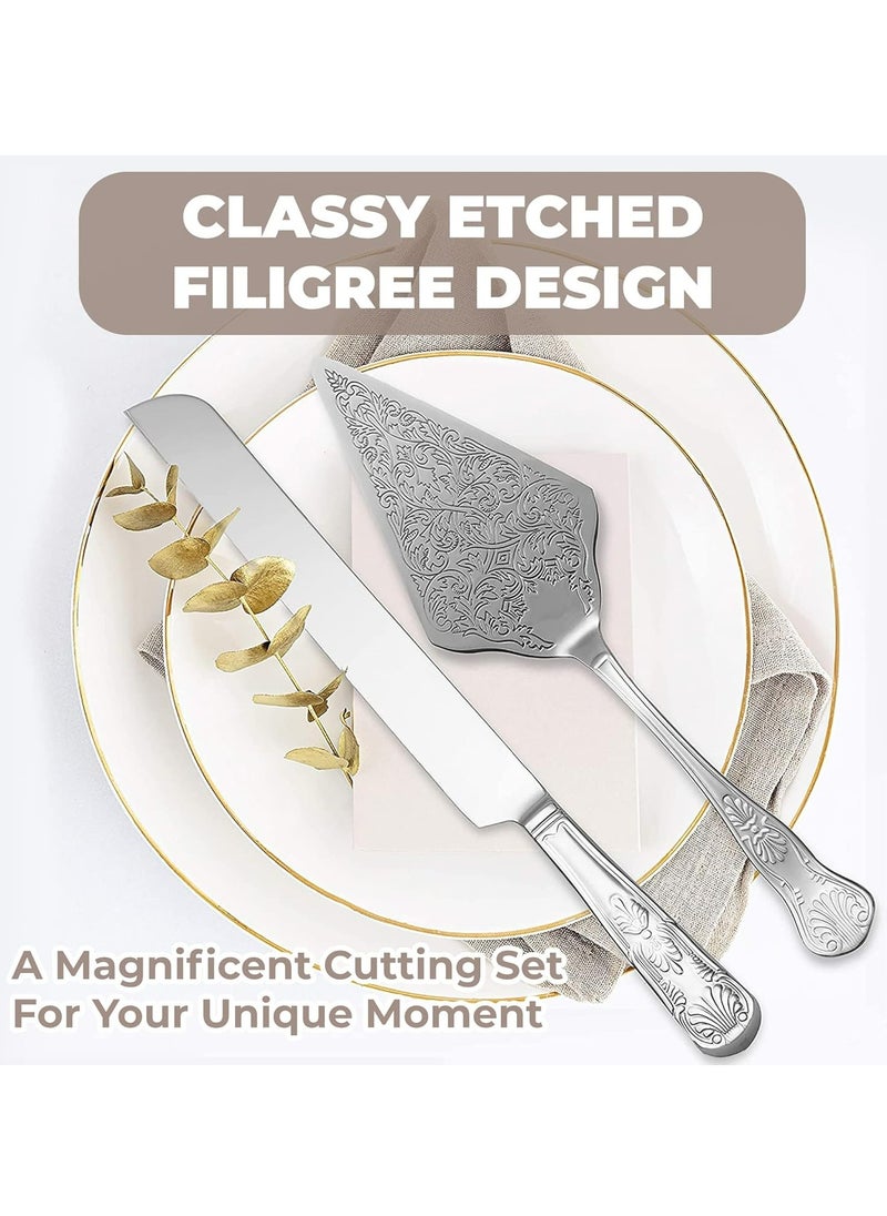 Silver Cake Pie Pastry Servers, Cake Knife and Serving Cutlery Set For Wedding, Birthday, Parties and Events