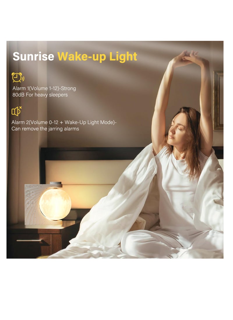 Sunrise Alarm Clocks for Heavy Sleepers, Alarm Clocks for Bedrooms with Moon Light, 10 Light Effects, 30/60/90 Timer, 10 Sleep Nature Sounds, 15 Ringtones, 12 Volume Control with Snooze Function