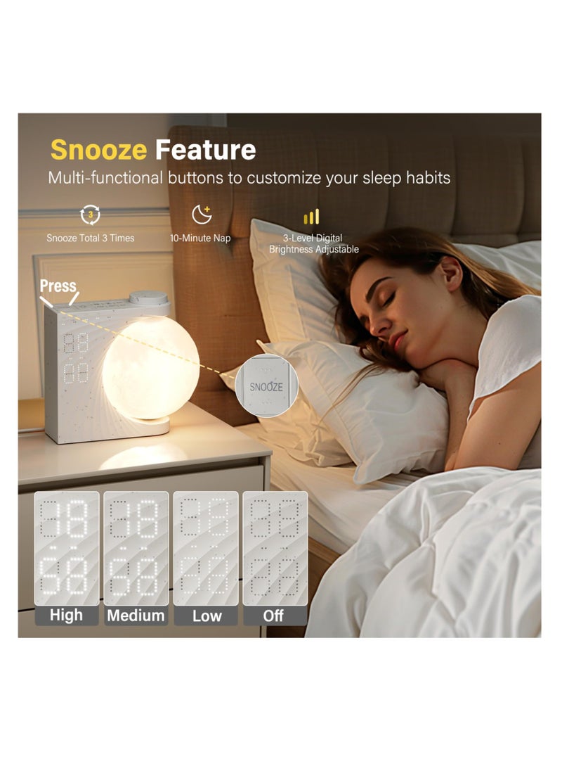 Sunrise Alarm Clocks for Heavy Sleepers, Alarm Clocks for Bedrooms with Moon Light, 10 Light Effects, 30/60/90 Timer, 10 Sleep Nature Sounds, 15 Ringtones, 12 Volume Control with Snooze Function