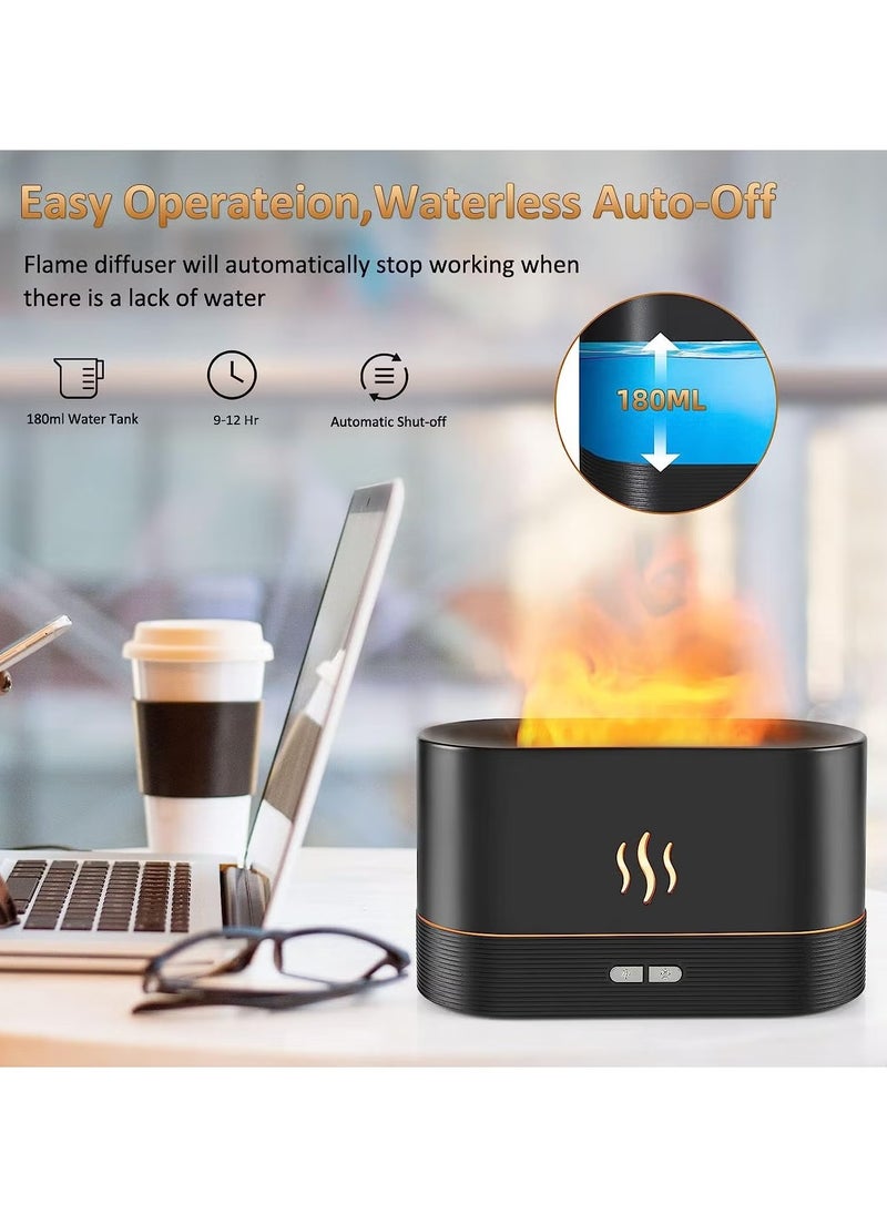 Diffuser Humidifier-Auto Off 180ml Essential Oil Diffuser-2 Modes Brightness Aroma Humidifier with Fire Flame Effect for Home,Office,Spa,Gym(Black)