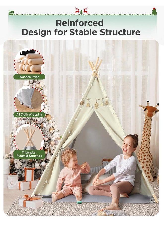 2 In 1 Teepee Tent For Kids With Mat, Kids Tents Indoor With Light, Large Kids Tipi Tent With 2 Sided Design, Christmas Tent For Kids, Kids Teepee Tent For Boys Girls, Toddler Reading Tent