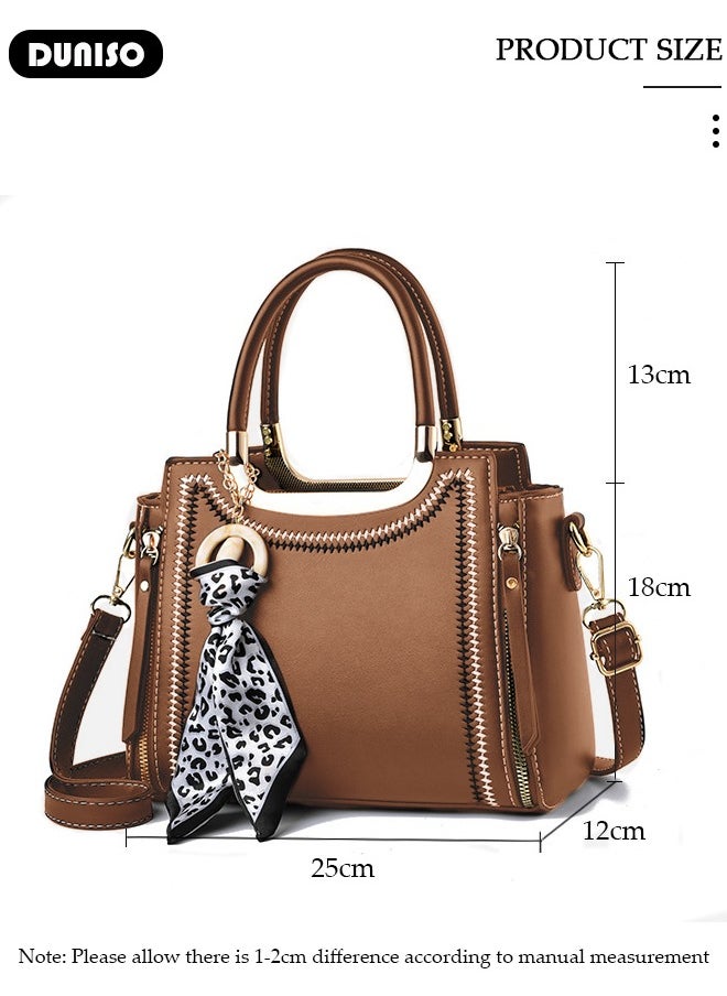 Women's Fashion Handbag Faux Leather Crossbody Bag For Women Large Capacity Bow Trim Tote Bags Top Handle Satchel Fashionable Travel Shoulder Bag For Ladies