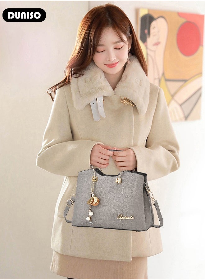 Women's Fashion Handbag Faux Leather Crossbody Bag For Women Large Capacity Bow Trim Tote Bags Top Handle Satchel Fashionable Travel Shoulder Bag For Ladies