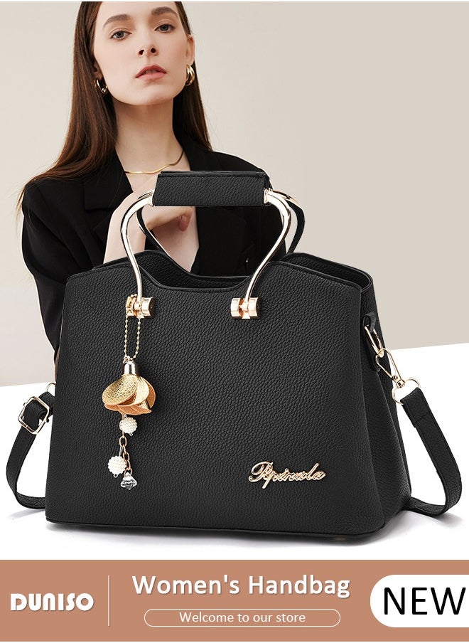 Women's Fashion Handbag Faux Leather Crossbody Bag For Women Large Capacity Bow Trim Tote Bags Top Handle Satchel Fashionable Travel Shoulder Bag For Ladies