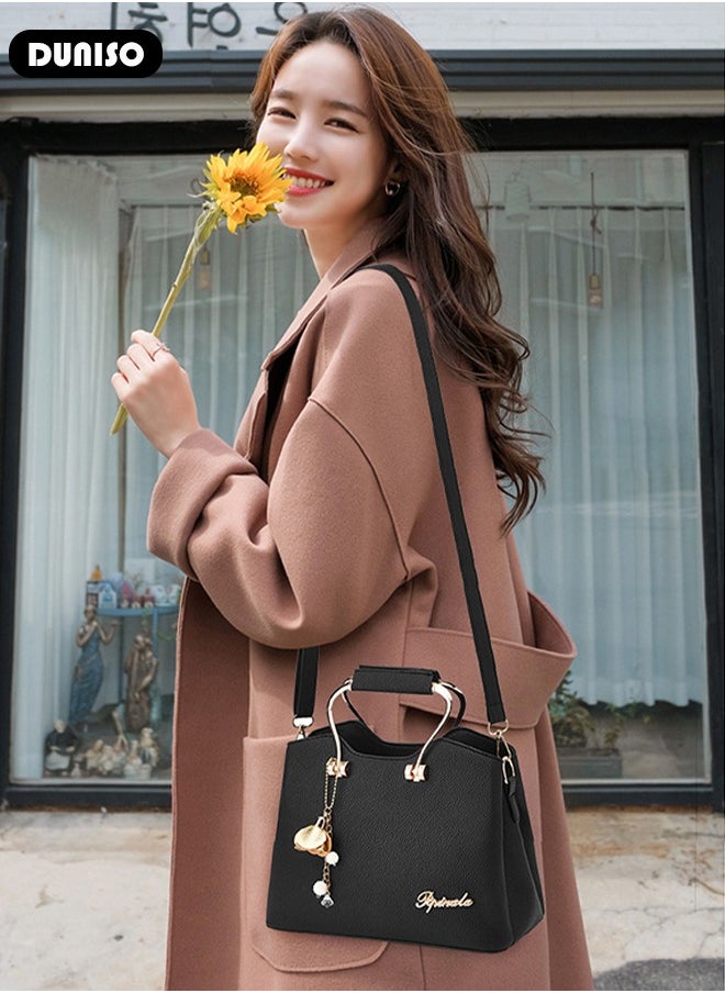 Women's Fashion Handbag Faux Leather Crossbody Bag For Women Large Capacity Bow Trim Tote Bags Top Handle Satchel Fashionable Travel Shoulder Bag For Ladies