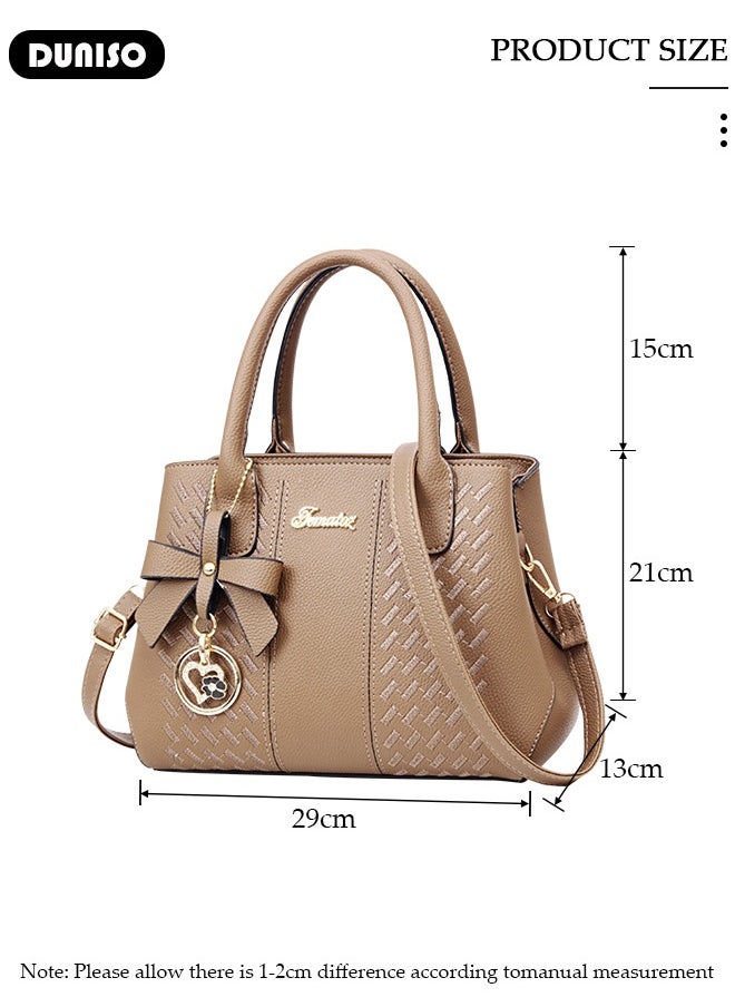 Women's Fashion Handbag Faux Leather Crossbody Bag For Women Large Capacity Bow Trim Tote Bags Top Handle Satchel Fashionable Travel Shoulder Bag For Ladies