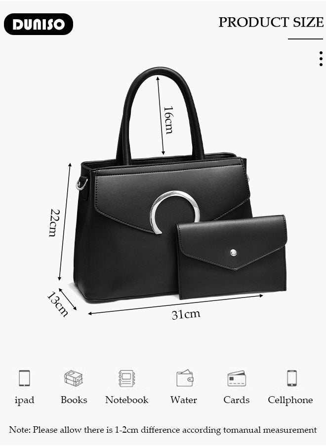 2pcs Women's Fashion Shoulder Tote Bag Faux Leather Handbag Crossbody bag Purse Set Large Capacity Tote Bag Fashionable Travel Messenger Shoulder Bag For Ladies