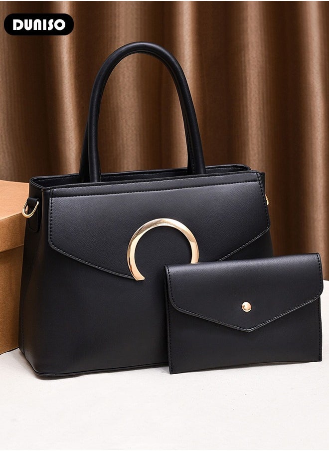 2pcs Women's Fashion Shoulder Tote Bag Faux Leather Handbag Crossbody bag Purse Set Large Capacity Tote Bag Fashionable Travel Messenger Shoulder Bag For Ladies