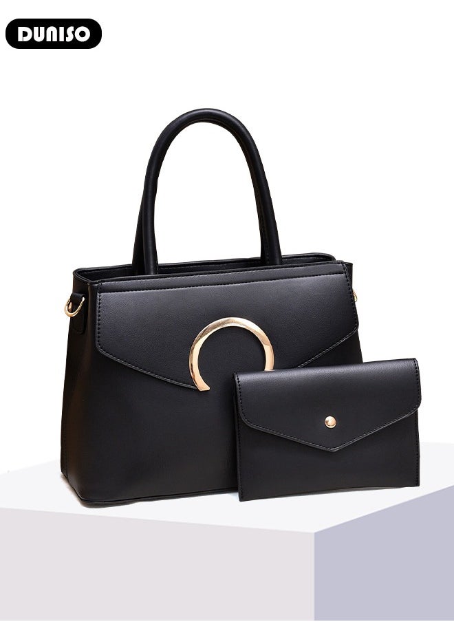 2pcs Women's Fashion Shoulder Tote Bag Faux Leather Handbag Crossbody bag Purse Set Large Capacity Tote Bag Fashionable Travel Messenger Shoulder Bag For Ladies