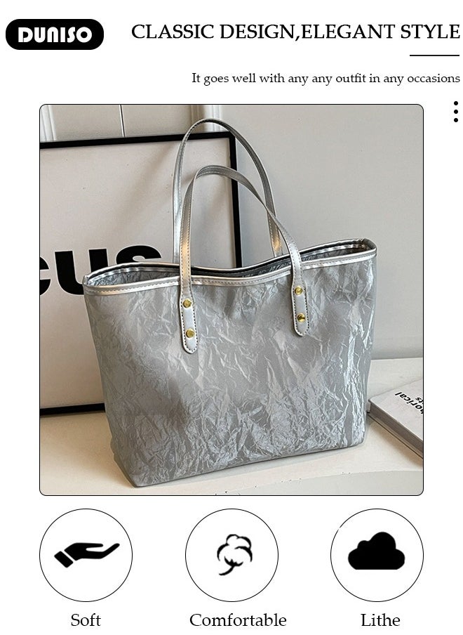 Women's Shoulder Tote Bag Faux Leather Handbag for Women Large Capacity Messenger Fashionable Travel Crossbody Bag for Ladies Girls College Students