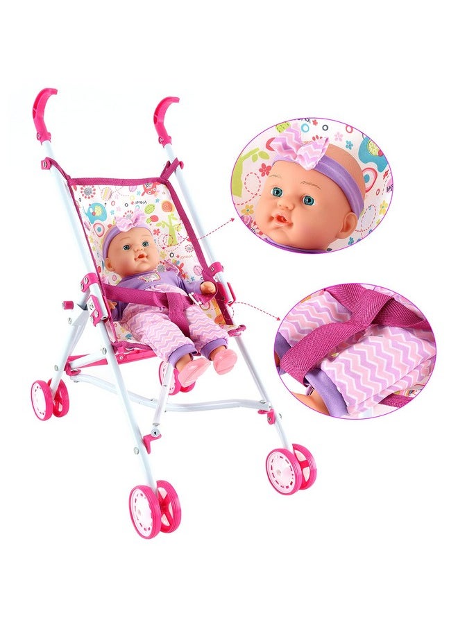Kids Baby Doll Stroller Nursery Role Play Set With A Variety Of Feeding Toy And Play Mat Travel Cot Baby Carrier Stroller And Travel Bag
