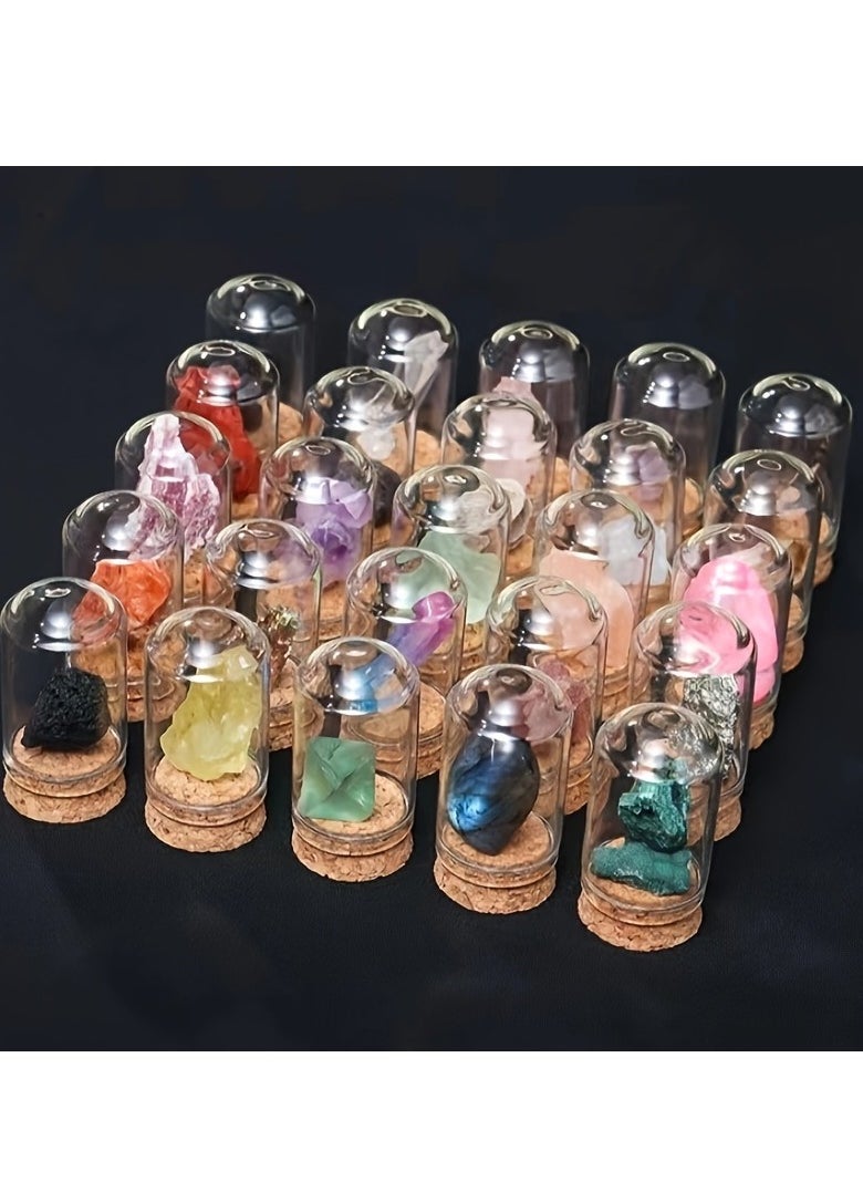 25 Pcs Mineral Specimen Mineral Specimen Rock Specimen Natural Stone Collection Set Glass Cover Ore Dust Proof Figurine Ornament Display Specimen Box Table Collection Bismuth Crystal Geological Science Decor Accessory Graduation Memorial Birthday Keepsake