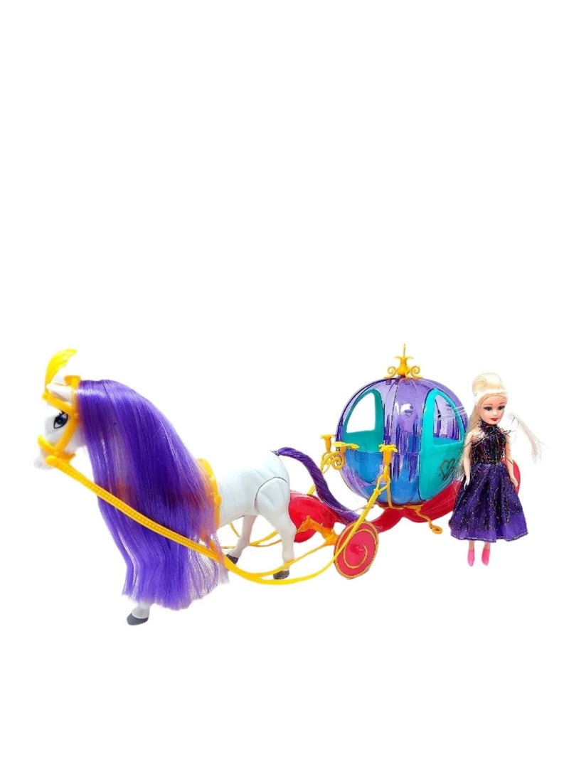 Horse Carriage Electric Horse W/Doll & Pumpkin