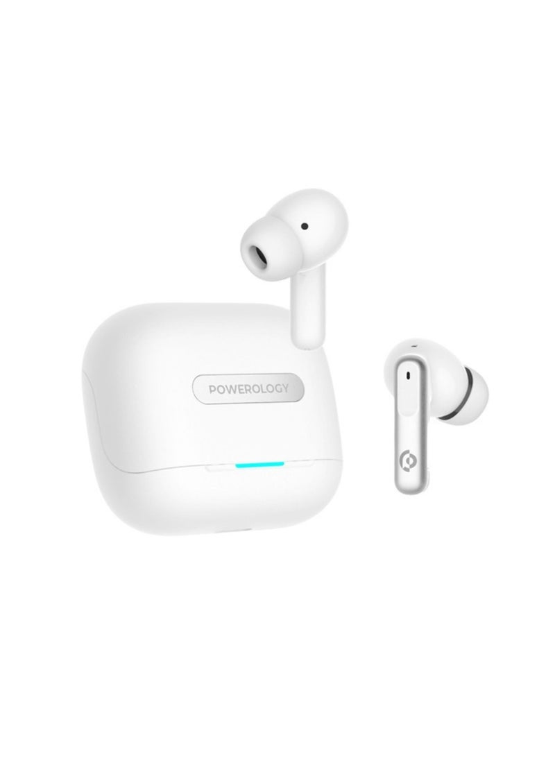 Hybrid ANC+ENC 6Mic Earphone - BT V5.3, Dual EQ Mode for Game and Music, 6-Hour Playtime, Fast Charging, IPX4 Water Resistance, Touch Controls, 350 mAh Charging Case Capacity_White