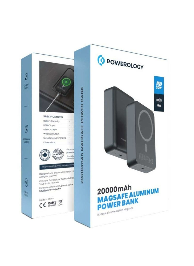 20000mAh Power Bank, Compatible with MagSafe, PD 20W Fast Charge, 15W Wireless Output, Simultaneous Charging, Compact Design & Portable_Dark Grey