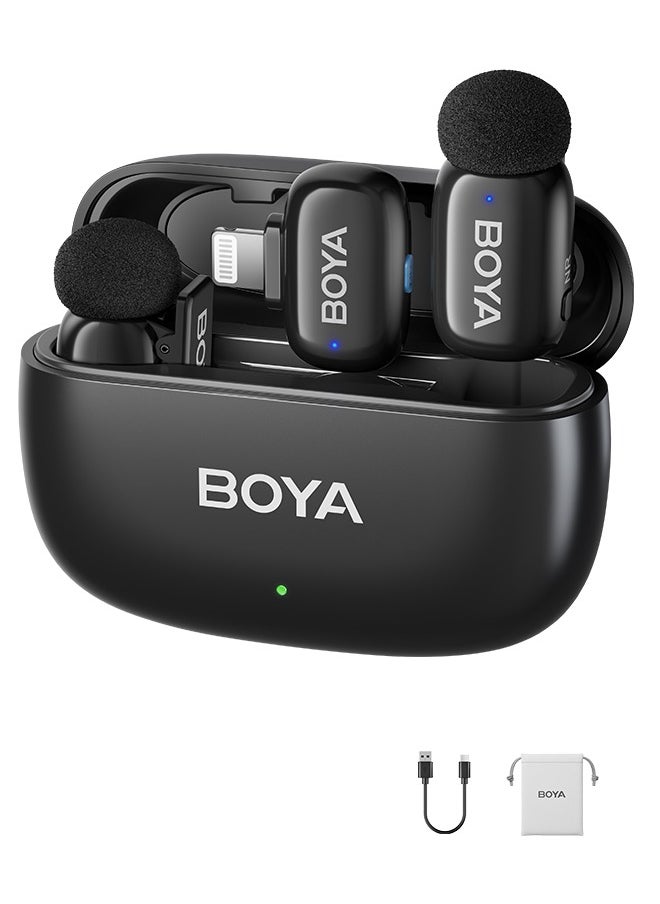 BOYA mini-15 Wireless Lavalier Microphone Noise Cancellation Microphone For iPhone 15/16 Android Smartphones Ultra mini microphone with AI Voice Change, Metal Clip on Mic for Vlogging TikTok YouTube Content Creators Live Streaming Interview Recording