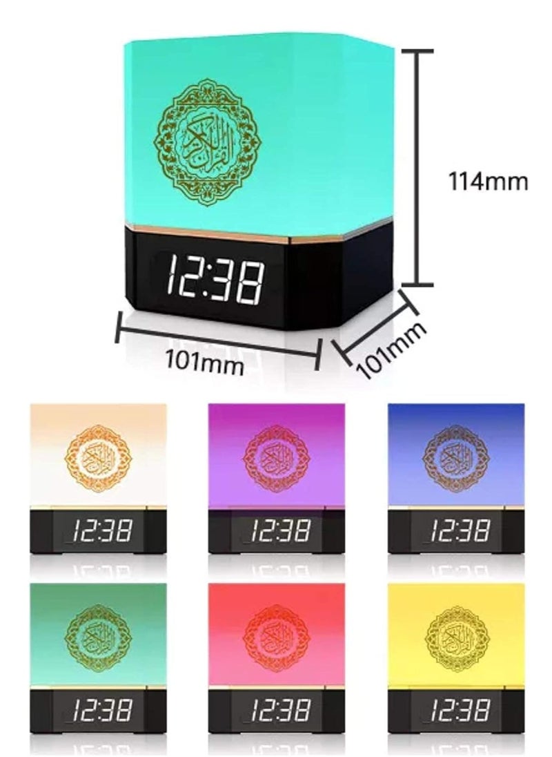 Complete Quran Speaker with Lamp, Clock, 14 Language Translations, 18 Reciters, Azaan Settings & Mobile App Control - Perfect Islamic Gift for All Ages, Multi-Functional, Portable, Modern Design (Black)