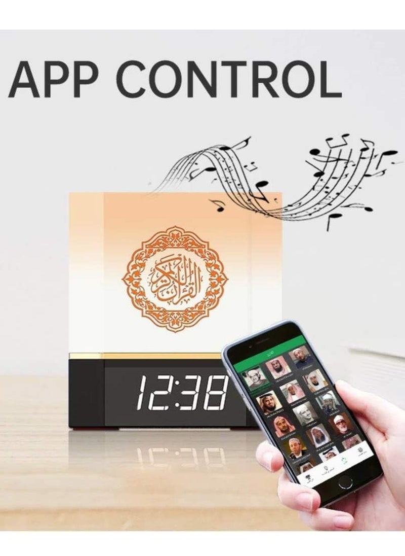 Complete Quran Speaker with Lamp, Clock, 14 Language Translations, 18 Reciters, Azaan Settings & Mobile App Control - Perfect Islamic Gift for All Ages, Multi-Functional, Portable, Modern Design (Black)