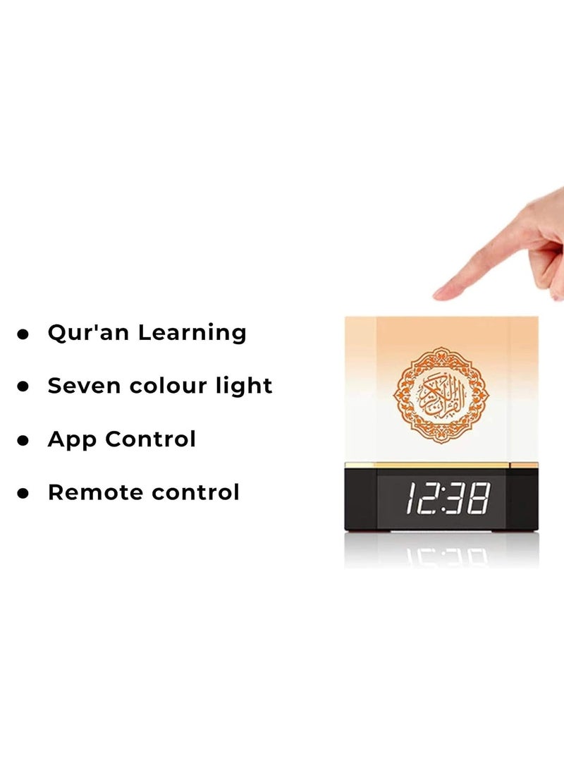 Complete Quran Speaker with Lamp, Clock, 14 Language Translations, 18 Reciters, Azaan Settings & Mobile App Control - Perfect Islamic Gift for All Ages, Multi-Functional, Portable, Modern Design (Black)