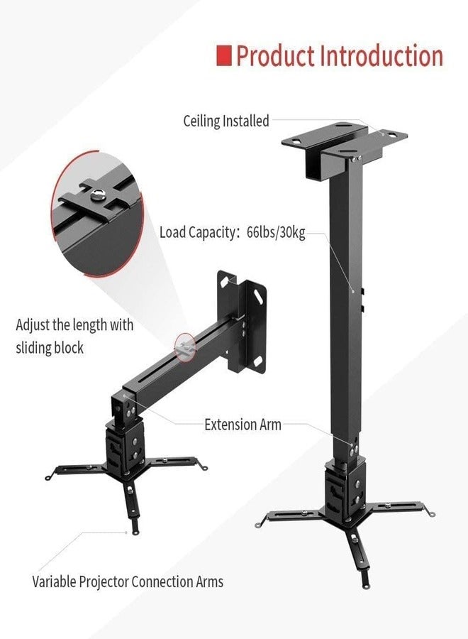 Universal Projector Ceiling Mount for Projectors with Adjustable Height and Extendable Arms Mount for Home and Office Projector for Ceiling and Walls [Capacity Up to 30 kg] - Black