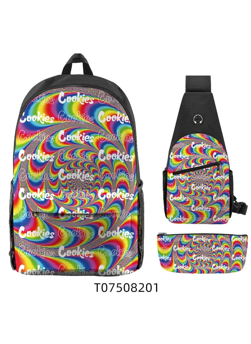 Student creative pattern backpack three-piece set 3D butterfly series men's and women's large-capacity computer backpack combination,21- Three-piece set - 40