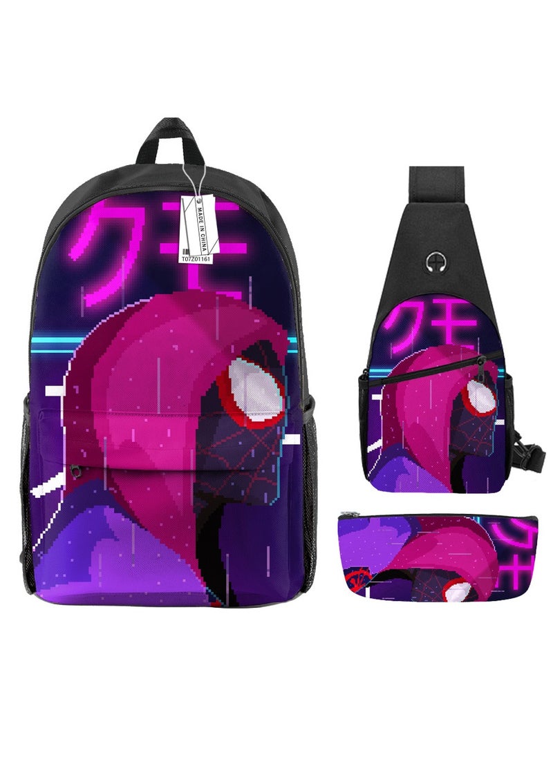 Student creative pattern backpack three-piece set 3D butterfly series men's and women's large-capacity computer backpack combination,21- Three-piece set - 161