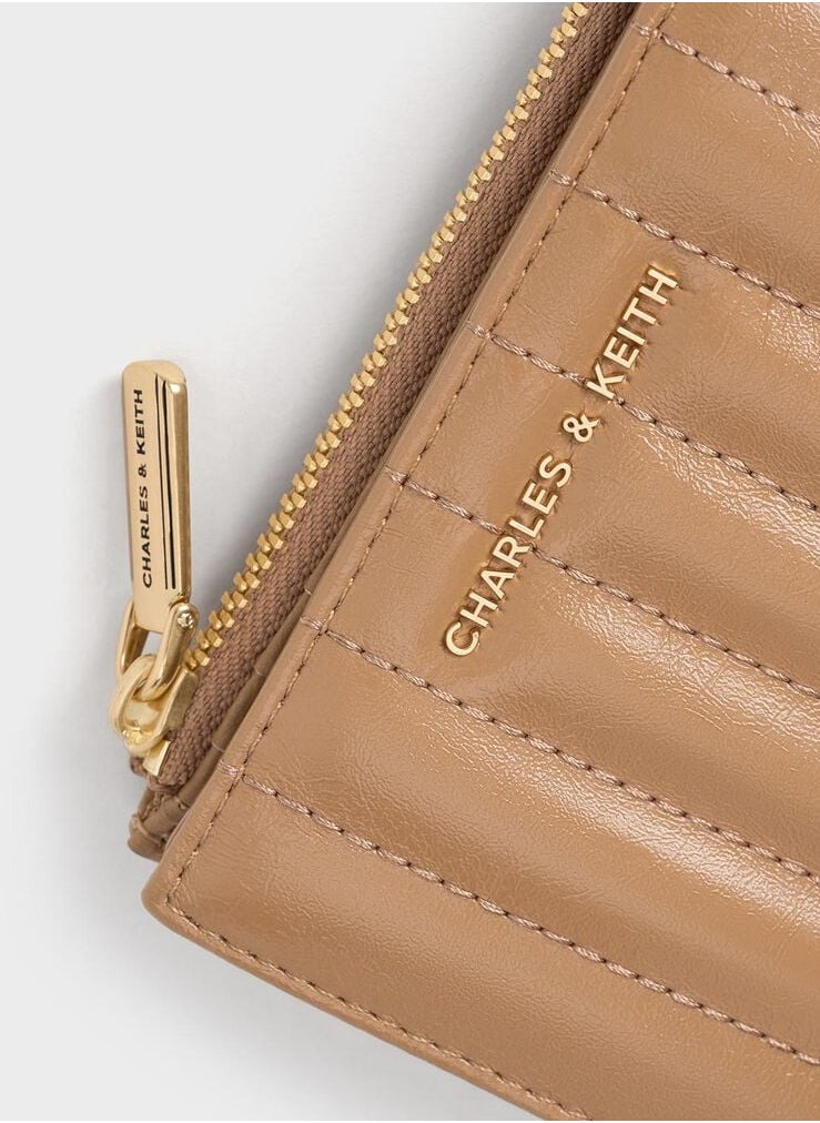 Donna Crinkle-Effect Panelled Top-Zip Wallet - Tan