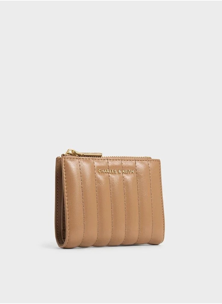 Donna Crinkle-Effect Panelled Top-Zip Wallet - Tan