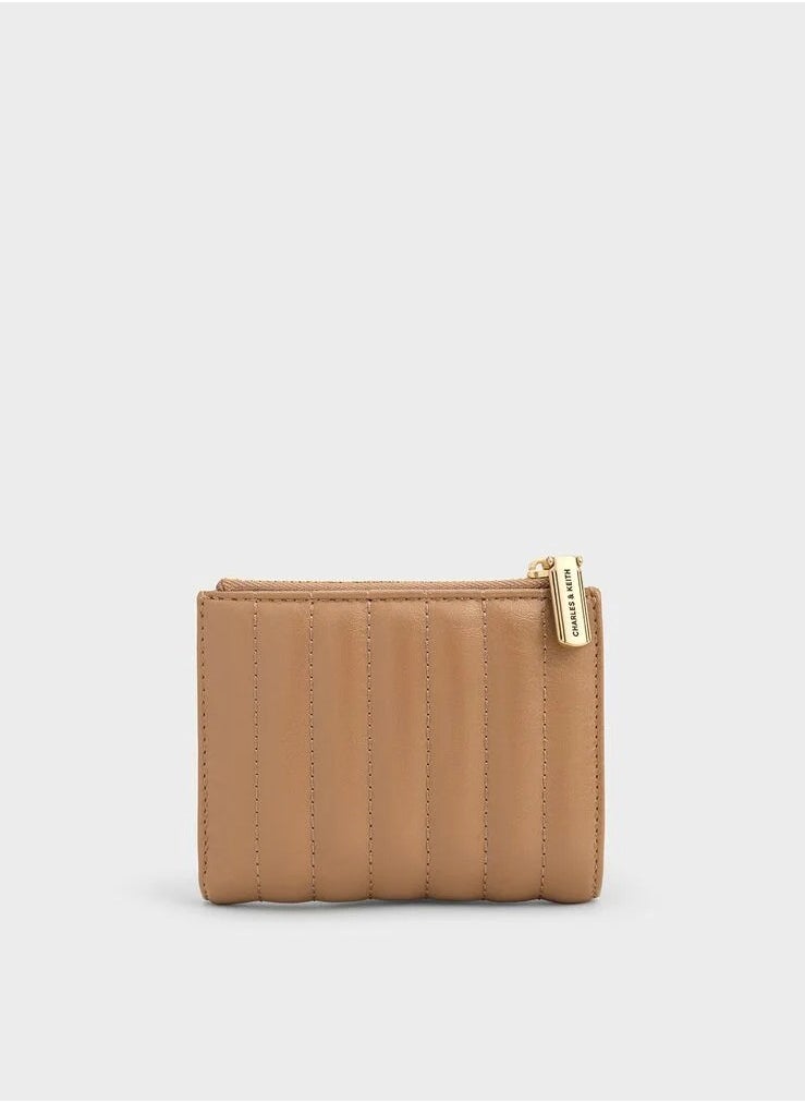 Donna Crinkle-Effect Panelled Top-Zip Wallet - Tan