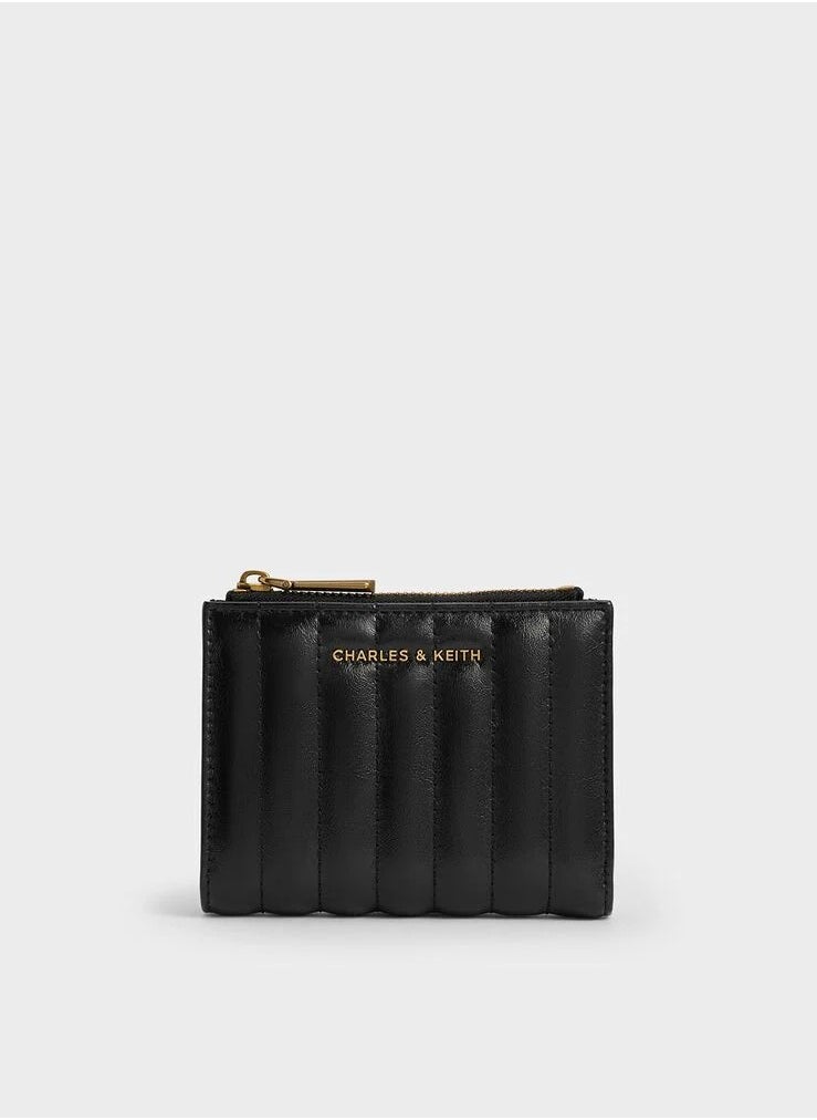 Donna Crinkle-Effect Panelled Top-Zip Wallet - Black