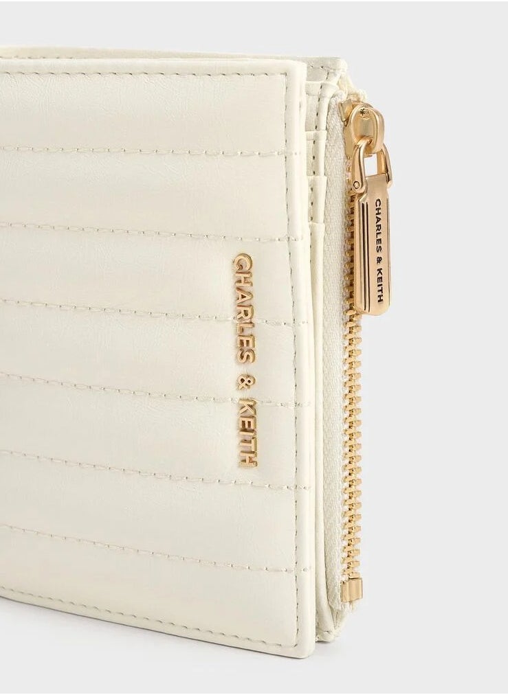 Donna Crinkle-Effect Panelled Top-Zip Wallet - Cream