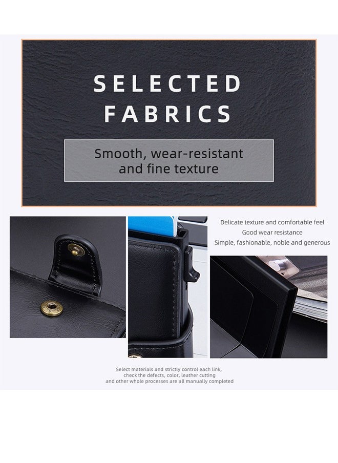 Men's Card Holder RFID Anti-magnetic Side Push Card Aluminum Box Buckle Retro Card Holder Men Large Capacity Luxury Waxed Leather Clutch Wallet Multi-Card Storage Bag