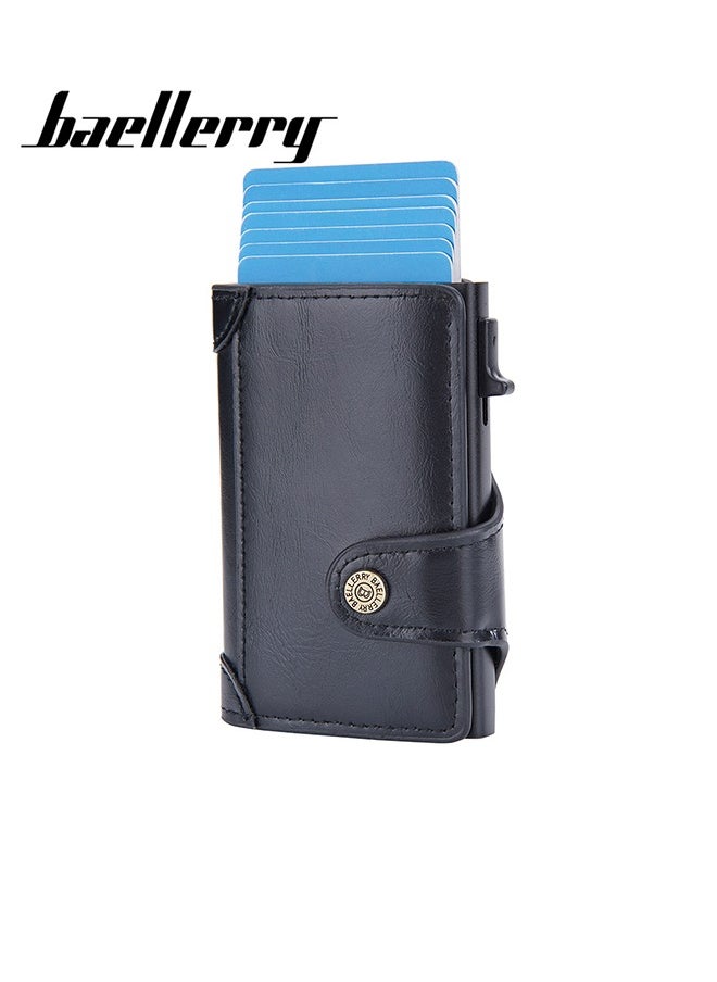 Men's Card Holder RFID Anti-magnetic Side Push Card Aluminum Box Buckle Retro Card Holder Men Large Capacity Luxury Waxed Leather Clutch Wallet Multi-Card Storage Bag