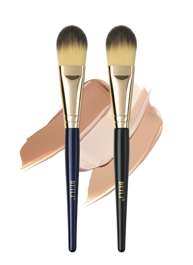 BEILI Foundation Brush Set for Liquid Mask Concealer Makeup Flat Foundation Makeup Brushes for Liquid Cream Foundation Powder Buffing Blending Premium Face Makeup Brushes(2Pcs)