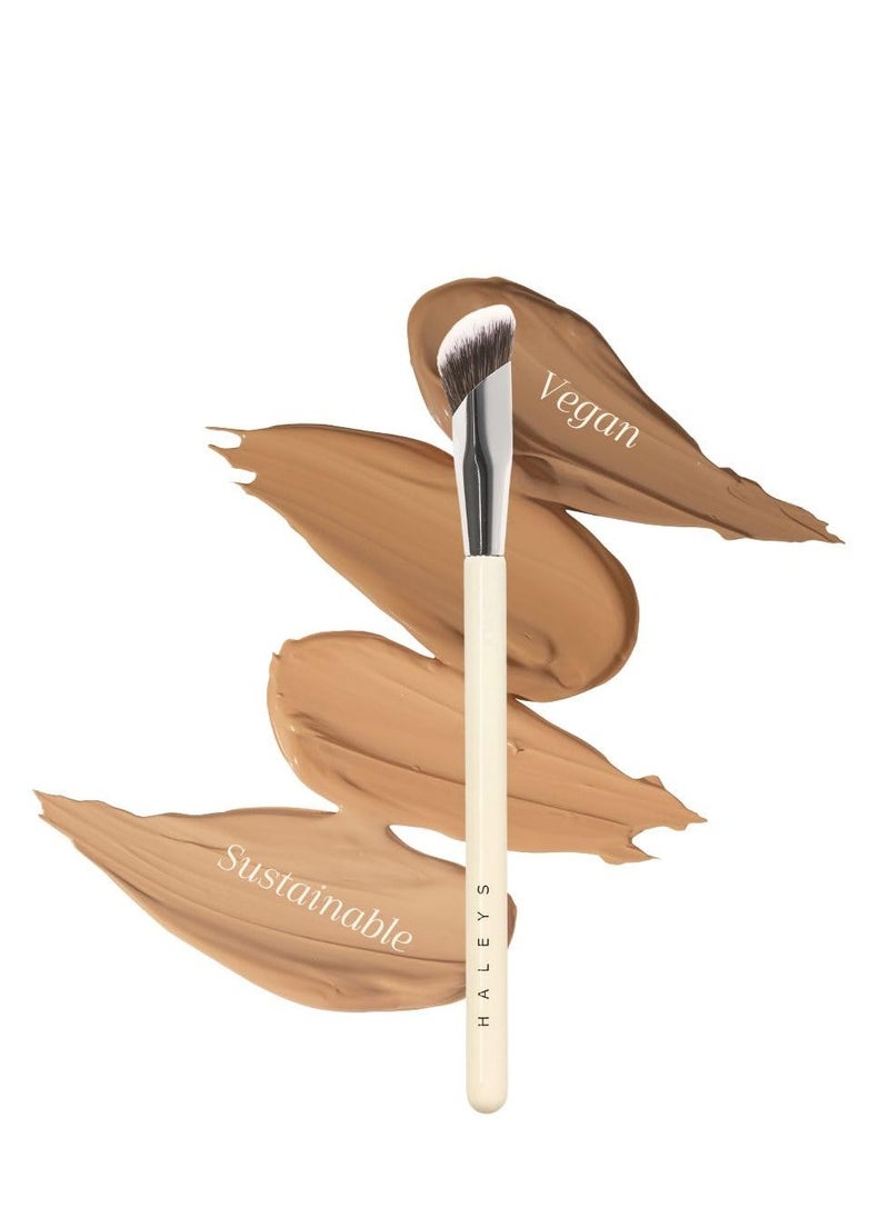 HALEYS Concealer Brush VEGAN+CRUELTY-FREE, Sustainable Wood, Vegan Bristles for Airbrushed Finish, For Creams,Liquids, Powder, Streak-free, Perfect Blending, Buffs, Smooths with Control, Special shape