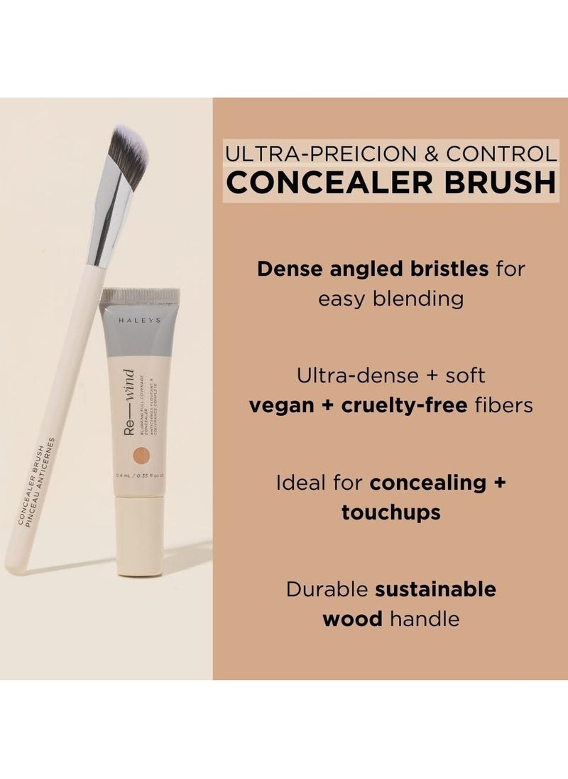 HALEYS Concealer Brush VEGAN+CRUELTY-FREE, Sustainable Wood, Vegan Bristles for Airbrushed Finish, For Creams,Liquids, Powder, Streak-free, Perfect Blending, Buffs, Smooths with Control, Special shape