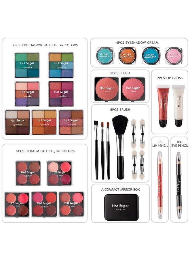 Makeup Kit For Teenager Girls - Full Starter Cosmetics Set With Eye Shadow Lip Balm Blush Lip Gloss Brush Lip Pencil Eye Pencil And Mirror (Rainbow)