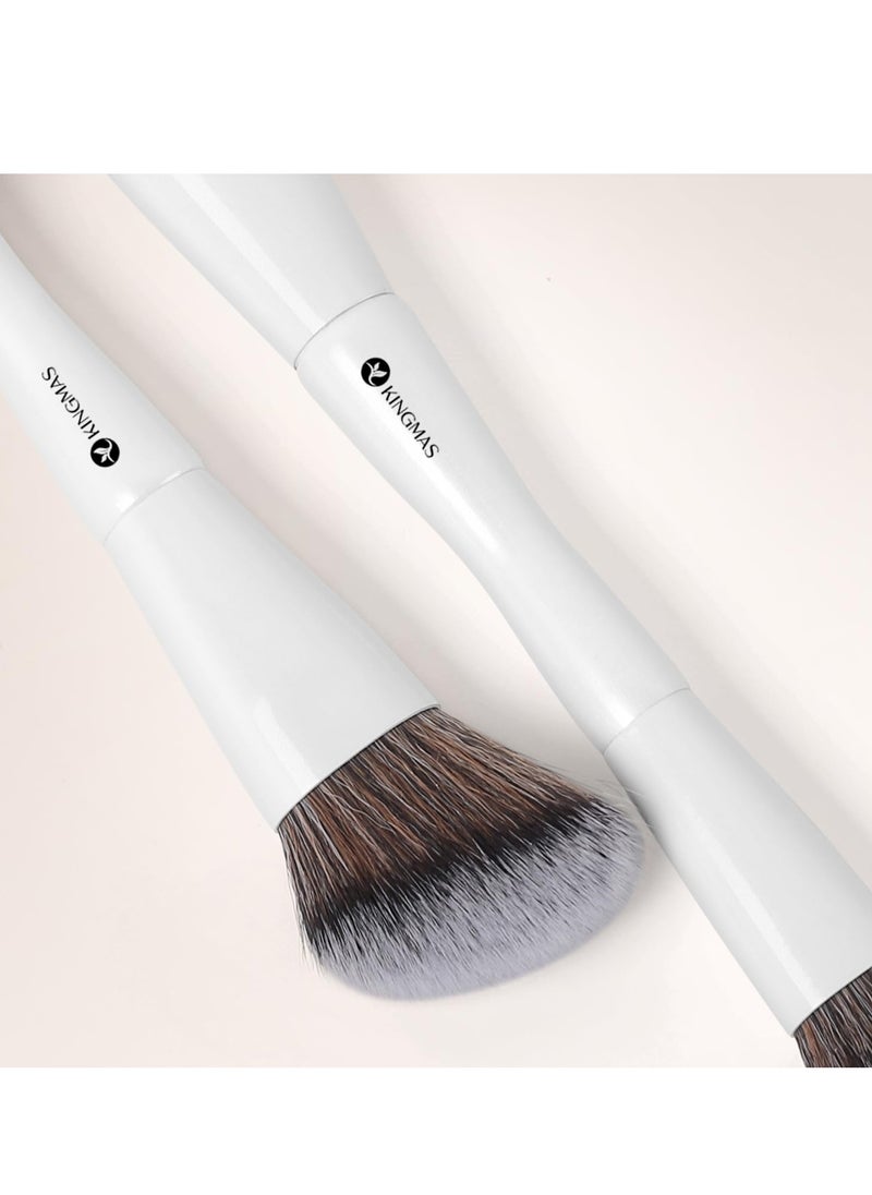 KINGMAS Angled Foundation Brush, Double-ended Kabuki Makeup Brush, Large Foundation Brush and Medium Concealer Brush for Beauty Liquid, Cream, Powder, Blending Buffing Face Makeup Tools