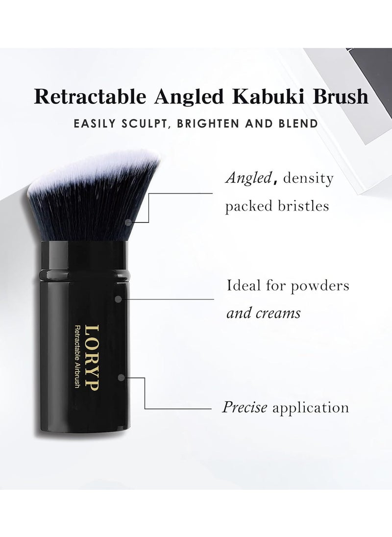 LORYP Retractable Makeup Brush Black Kabuki Foundation Brush for liquid Cream and Powder Makeup 2 Pack Travel Makeup Brush Set